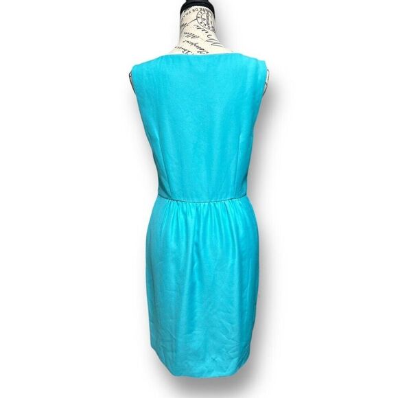 J.Crew 4 Aqua Blue Sleeveless Ruched Sheath Lined Mini Dress Pockets Career - Picture 4 of 9